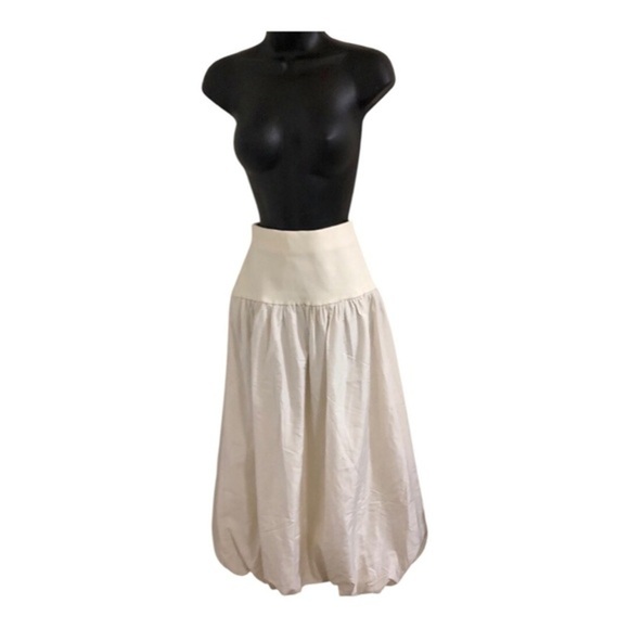 Cream puffy balloon bubble hem knit waist midi skirt size medium new - Picture 3 of 15